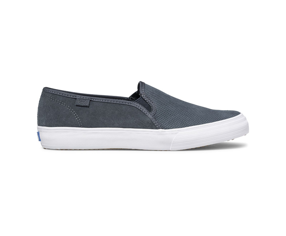 Womens Keds Slip Ons - Double Decker Suede - Grey - 5903-HKIQY